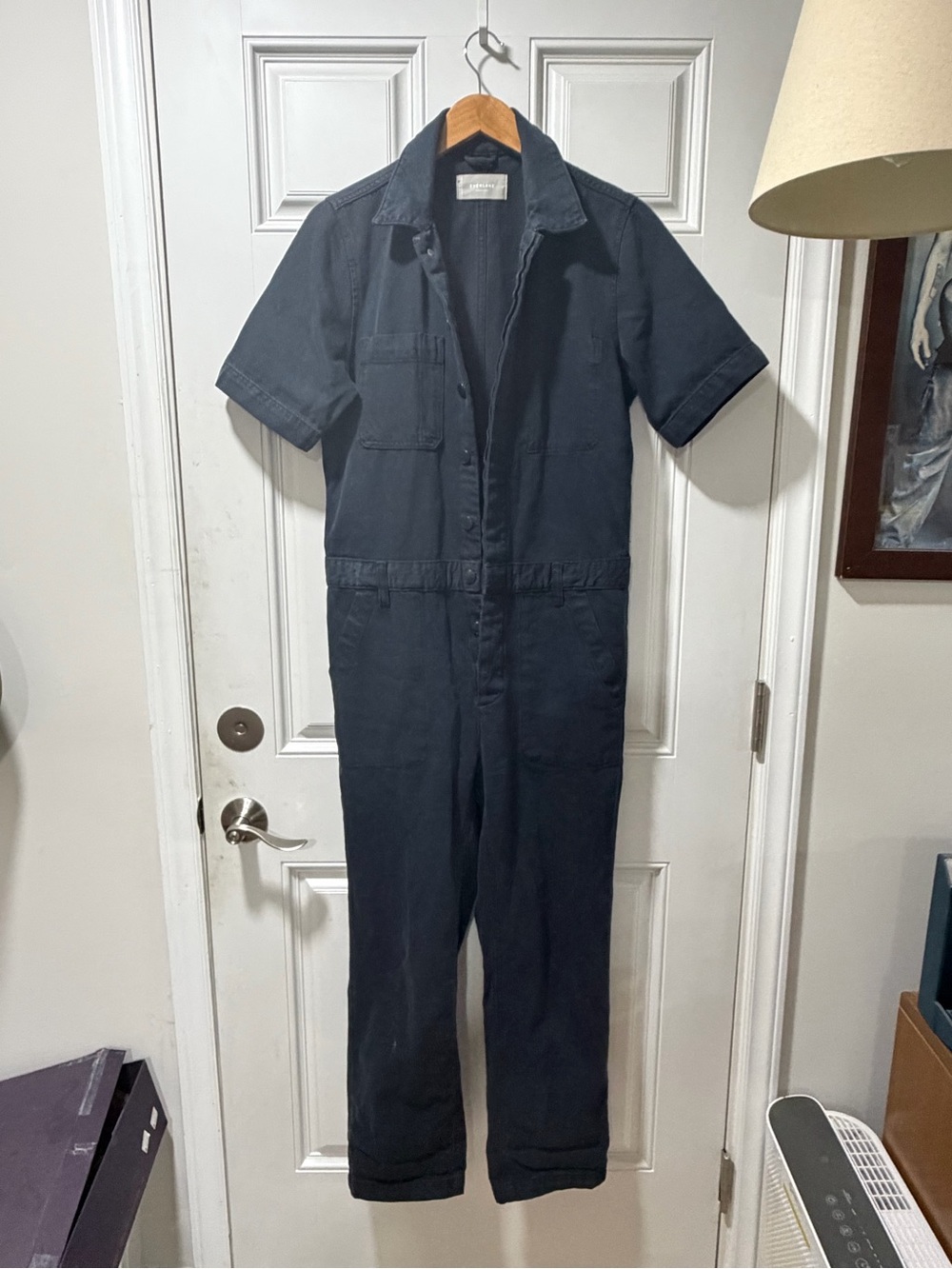 Everlane Black Denim Short-Sleeve Utility Coverall Jumpsuit